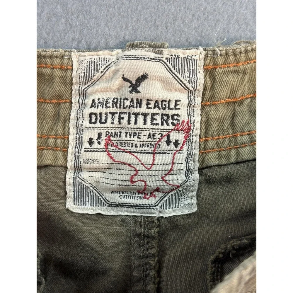 Y2k American Eagle Cargo Shorts Mens 32 Green Canvas Relaxed 11 Inseam Vintage